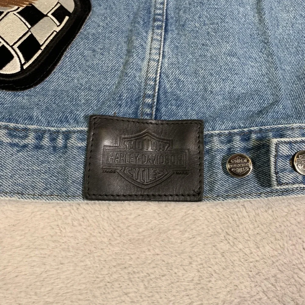Vintage Harley Davidson Jacket Mens 2XL Blue Denim Eagle Racing Patch Motorcycle